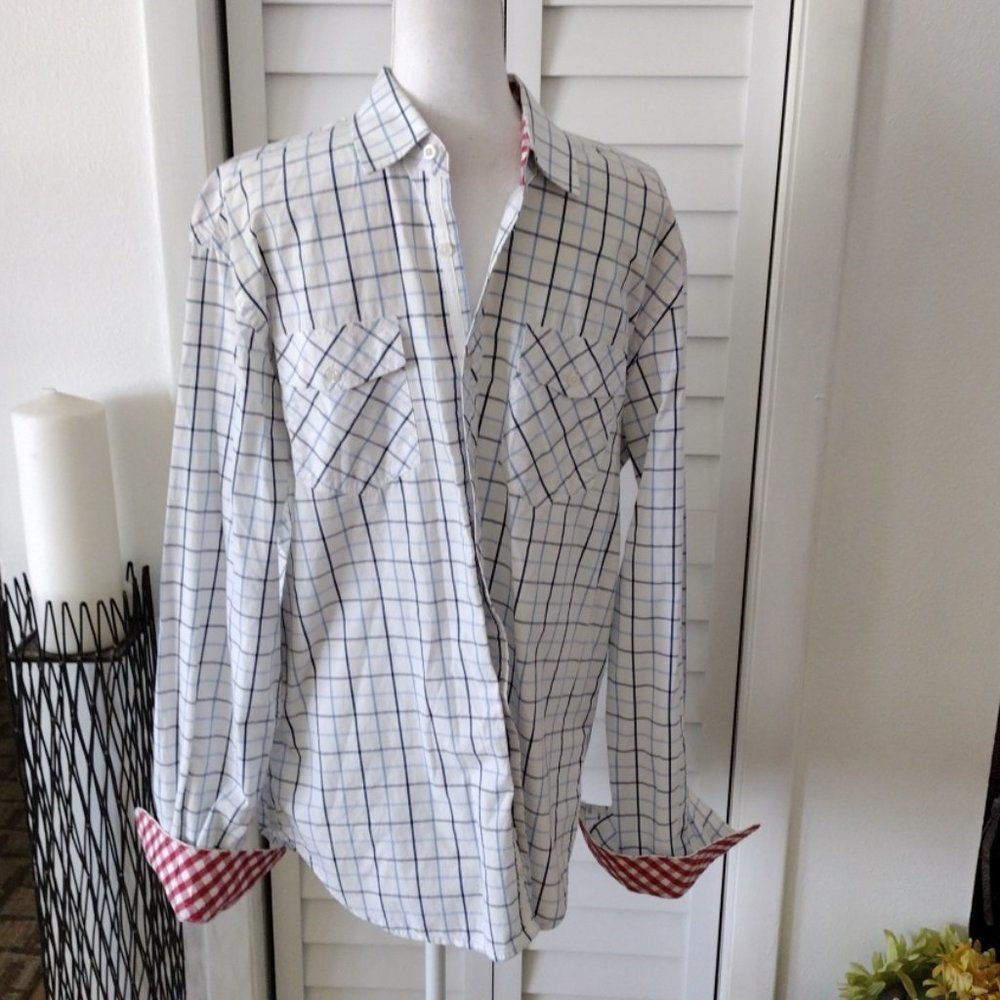 Zara Man Tailor Fit plaid button-down long‎ sleeve with contrast cuffs Sz XL